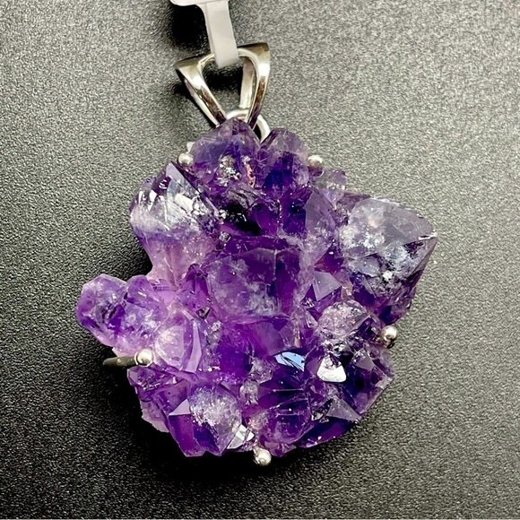 Real Druzy Amethyst NWT statement piece necklace pendant set in genuine silver - Picture 4 of 10
